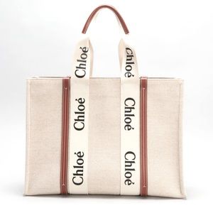 Chloe Woody 2 way Tote Shoulder Bag with Strap Canvas 26x17x6cm